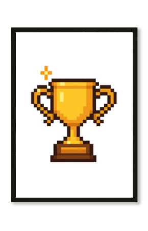 Pixel art trophy cup for winner. Golden award for victory. First place prize. Champion success symbol. 8 bit retro video game icon. Achievement concept vector illustration.