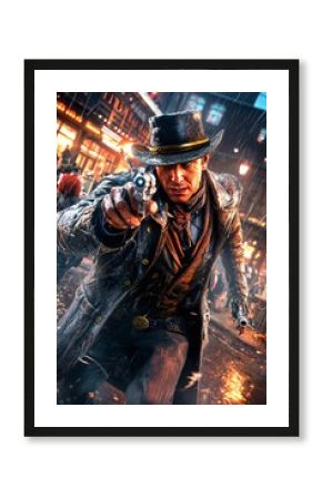 Cowboy with Gun in Rain.