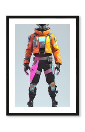 Fortnite Futuristic character in an orange and black suit with futuristic gear Great for video game art sci fi design or even as a 3D printed model