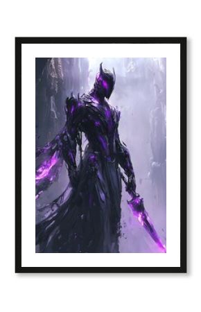 Dark Knight in Obsidian Armor with Glowing Purple Sword.