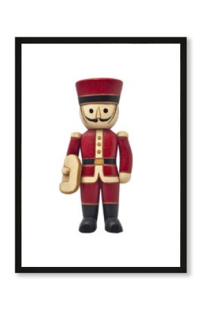 Isolated Wooden Toy Soldier Holding Scroll