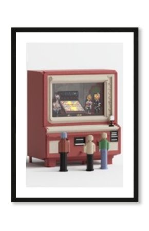 Pixel Art Retro Arcade Game Machine with Players