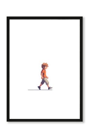 Isolated Pixel Art Boy Walking