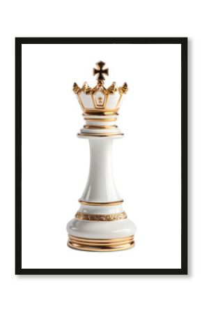 Isolated White and Gold Chess King Piece with Pattern