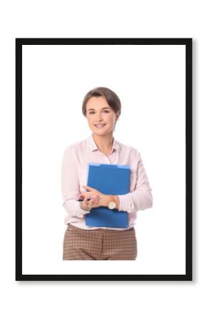 Portrait of female psychologist on white background