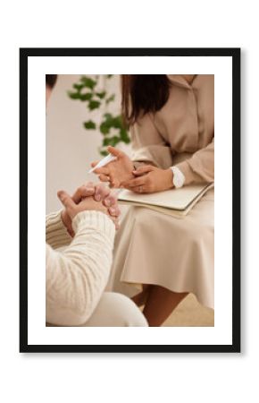 family with a child at a psychotherapist at the reception