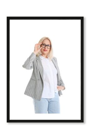 Portrait of mature businesswoman on white background