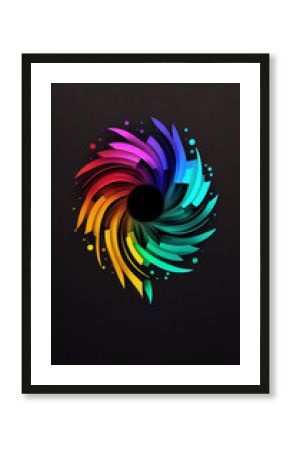 Ai generated. Rainbow color swirl. Minimalist design for a psychologist and psychiatrist cabinet. Dark background with colorful patterns. Copy space for brand name.