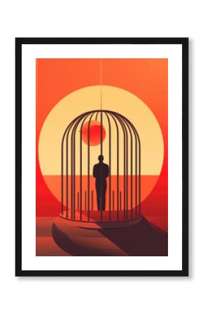 A person in a cage desperate to break out representing the struggle of breaking away from past limitations and Psychology art concept. AI generation