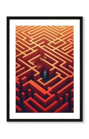 A person in a maze representing the challenge of understanding the many pathways of cognition. Psychology art concept. AI generation