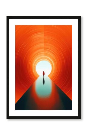 A person walking in a deep seeminglyendless tunnel with no way out Psychology art concept. AI generation