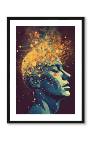 An ilration of a persons vision filled with stars indicating the dizzying effects of panic. Psychology art concept. AI generation
