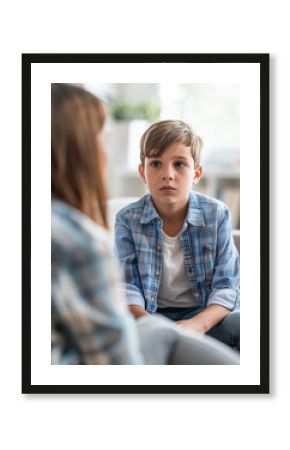 A young boy in conversation with a psychotherapist
