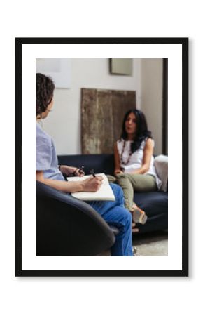 Psychotherapy session, woman talking to his psychologist