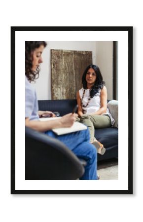 Psychotherapy session, woman talking to his psychologist