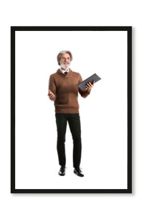 Senior psychologist on white background