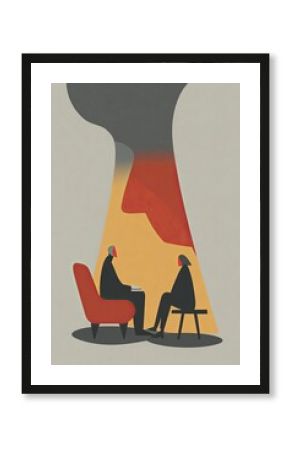 Flat design vector poster, Talking through thoughts in the quiet of therapy