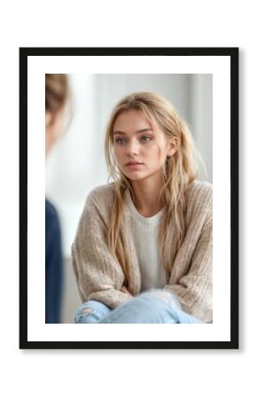 young woman with mental health problems in consultation with a psychologist or psychiatrist