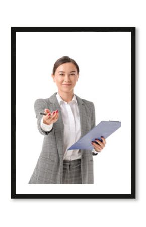 Portrait of female psychologist on white background