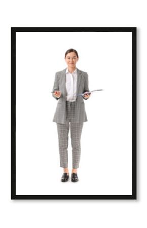 Portrait of female psychologist on white background