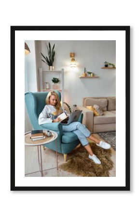 Psychologist or coach conducts online consultation at home office, remote work at home