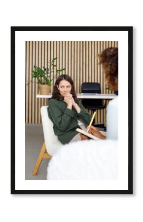 woman is a patient with mental difficulties and a mental disorder. African American female psychologist conducts an appointment with a patient in the office. mental health and moral support