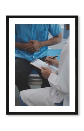Doctor and patient discussing perfect health exam results. Friendly physician is explaining something to young woman. Medicine concept