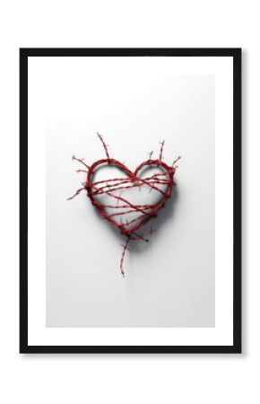 A broken heart wrapped in barbed wire to symbolize the regret of a lost relationship. Psychology art concept. AI generation