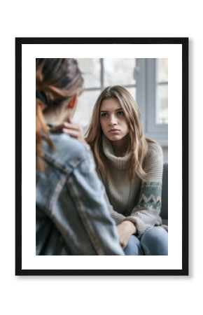 A worried young girl at an appointment with a psychologist