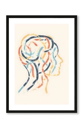 Illustration of mental health concept of silhouette of human head thoughts