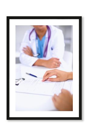 Doctor and patient sitting on the desk  at office