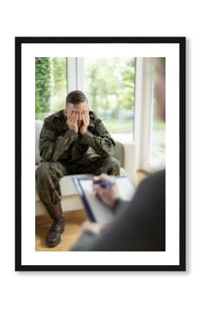 Despair military man on consultation