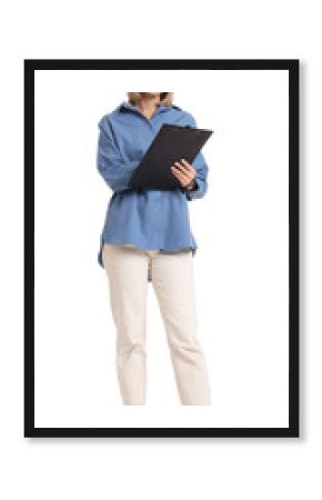 Portrait of professional psychologist with clipboard on white background