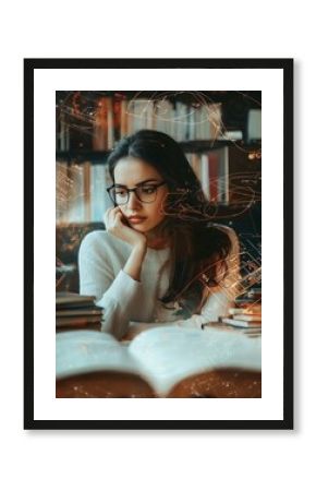 This image depicts a contemplative psychologist evaluating data charts amid books and notes, highlighting the intricacies of human motivation.