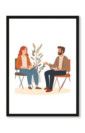 A professional psychologist talking to a couple in a therapy session, offering advice for a healthy and lasting relationship