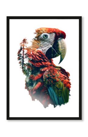 PNG Parrot with trees exposure double design.
