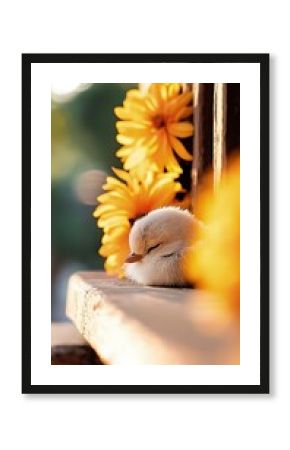 Closeup of Yellow Flowers and White Gloves on Wooden Surface in Warm Light