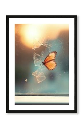 Orange Butterfly on Windowpane at Sunset