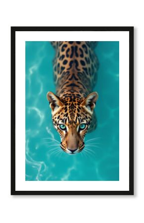 leopard in blue water