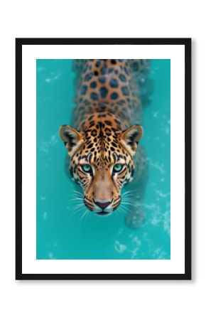 leopard in blue water