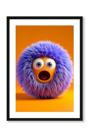 Adorable Fuzzy Monster with Surprised Expression Cute Cartoon Character Design