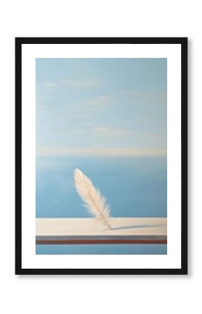 A feather on the table next to the window with sky background nature lightweight tranquility.
