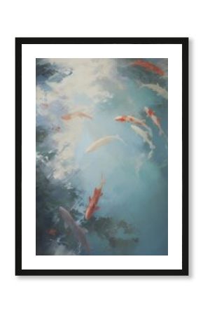 A koi fishes in clear water animal carp acrylic paint.