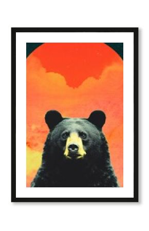Minimal Collage Retro dreamy of bear wildlife mammal outdoors.