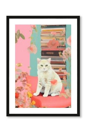 Book with cat publication furniture portrait.
