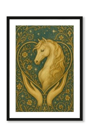 Elegant horse in ornate design.