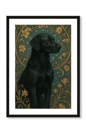 Elegant dog in ornate design.