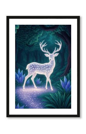Mystical glowing deer forest