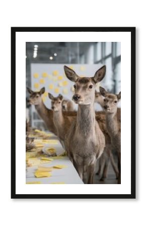 Deer Leading Team-Building Session in Bright Office with Sticky Notes