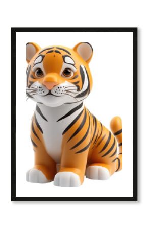 Cute cartoon tiger sits in profile view.